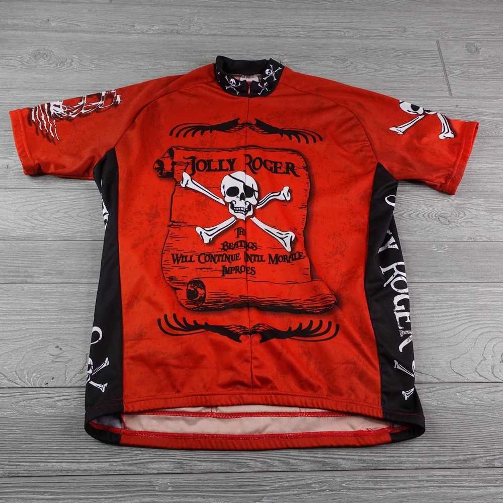 World Jerseys JOLLY ROGER Pirates Cycling Jersey Men's Size XL Red Skull Bones
